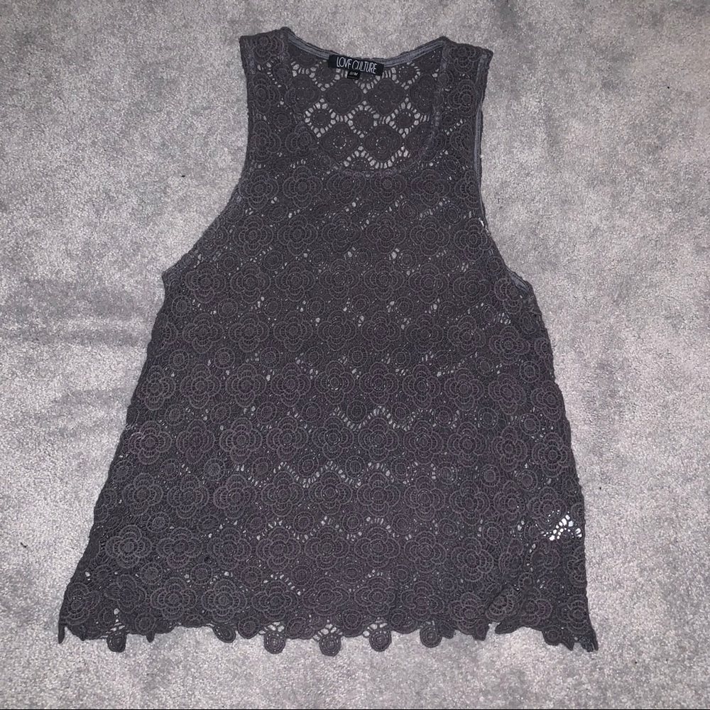 Gray embroidered tank top